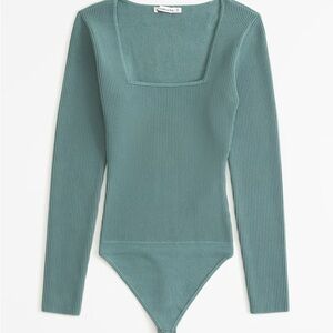 Ribbed Square Neck Bodysuit - Green